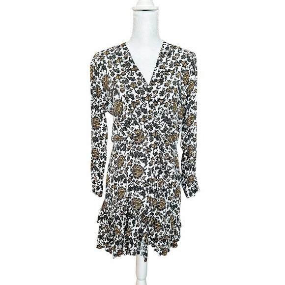 Sandro Dami Dress Black White Floral Crepe - Picture 4 of 11